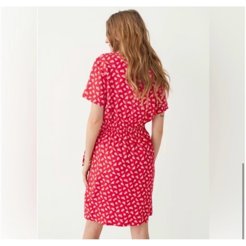 & Other Stories Floral Mini Dress Womens 8 Red Tie Waist Feminine Retro NWT - Picture 3 of 16